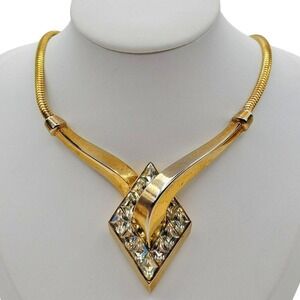 Trifari Pendant Necklace Gold Tone Snake Chain Alfred Philippe Deco Omega Choker